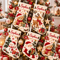 Personalized Christmas Stocking, Santa Reindeer Snowman Stocking, Custom Name Holiday Stocking