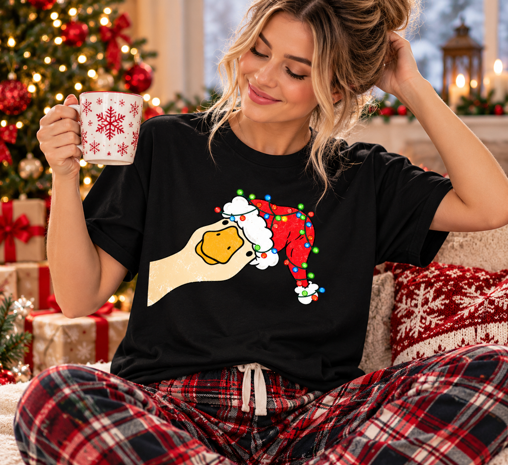 Funny Christmas Goose Shirt, Santa Hat Duck Graphic, Holiday Gift