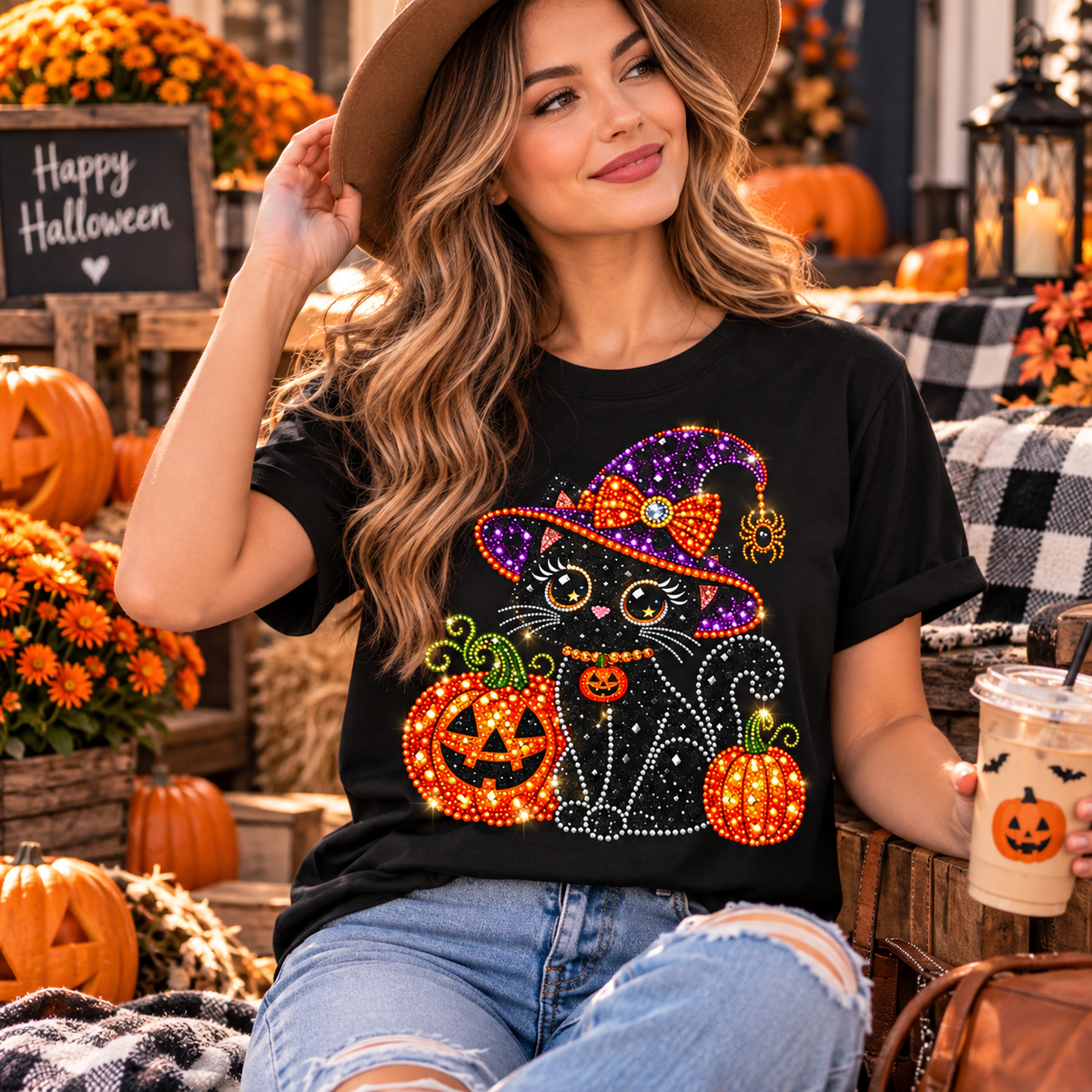 Halloween Black Cat Shirt, Witchy Cat Graphic T-Shirt, Sweatshirt & Hoodie