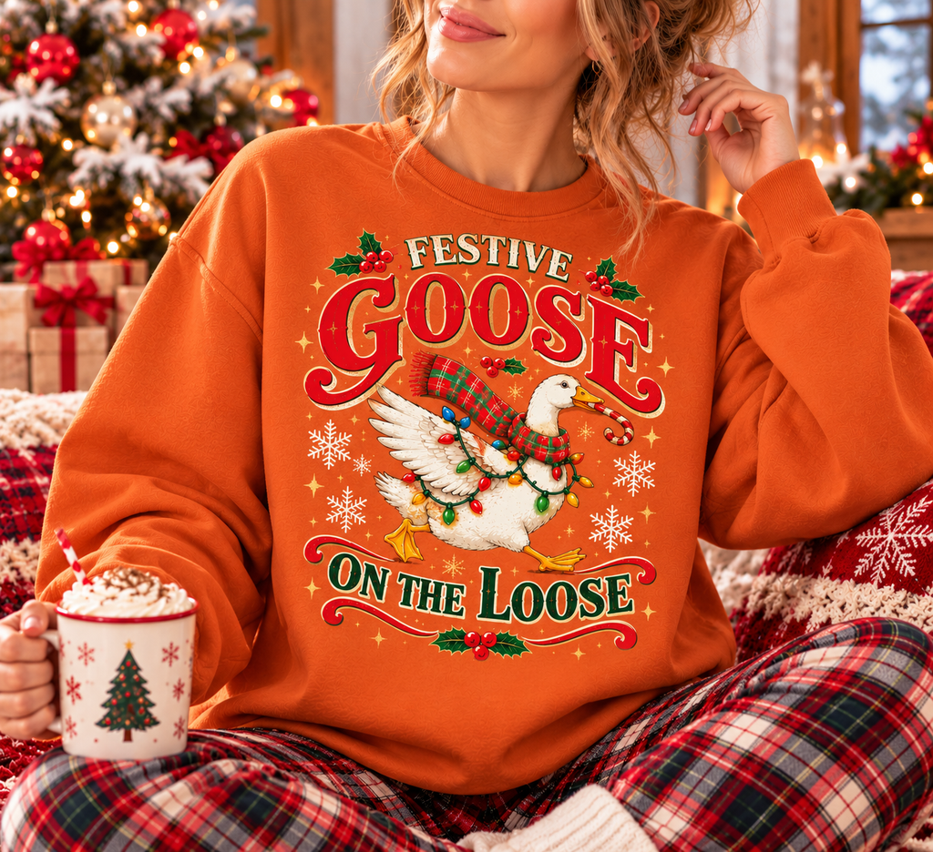 Festive Goose Christmas Shirt, Funny Goose Holiday Graphic Tee