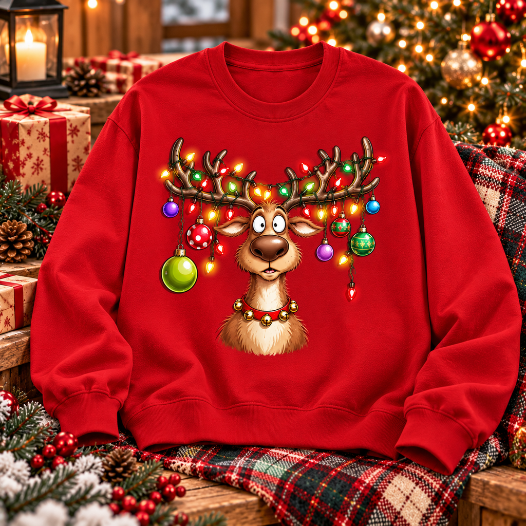 Funny Christmas Reindeer Shirt, Reindeer Lights Holiday Tee