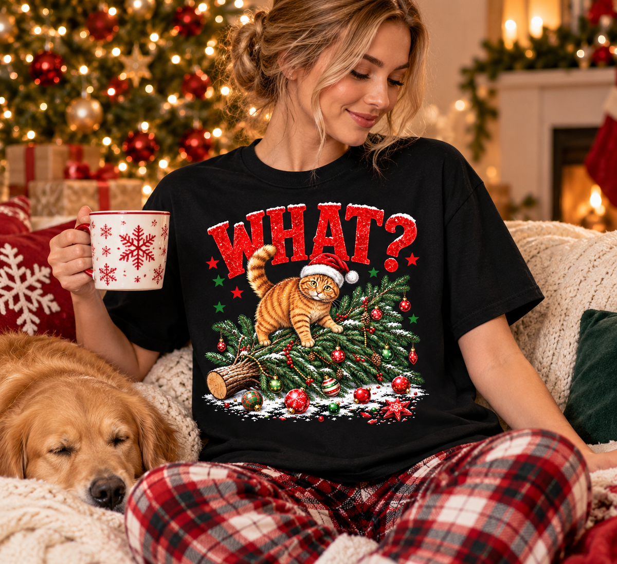 Funny Christmas Cat Shirt – WHAT? Orange Tabby Holiday Tee