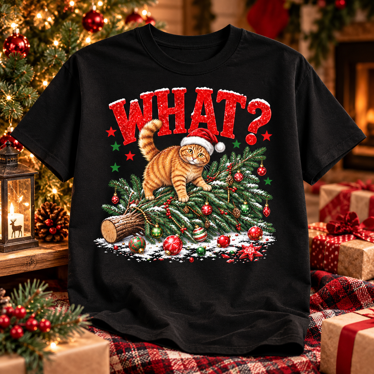 Funny Christmas Cat Shirt – WHAT? Orange Tabby Holiday Tee