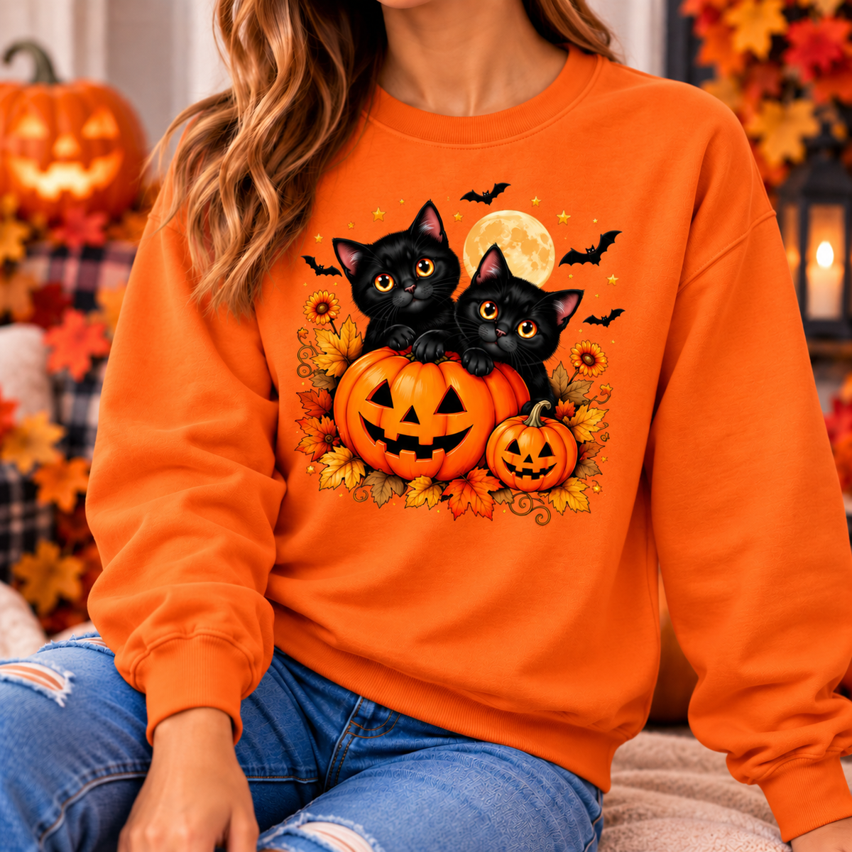 Black Cat Halloween Shirt – Pumpkin T-Shirt, Sweatshirt & Hoodie