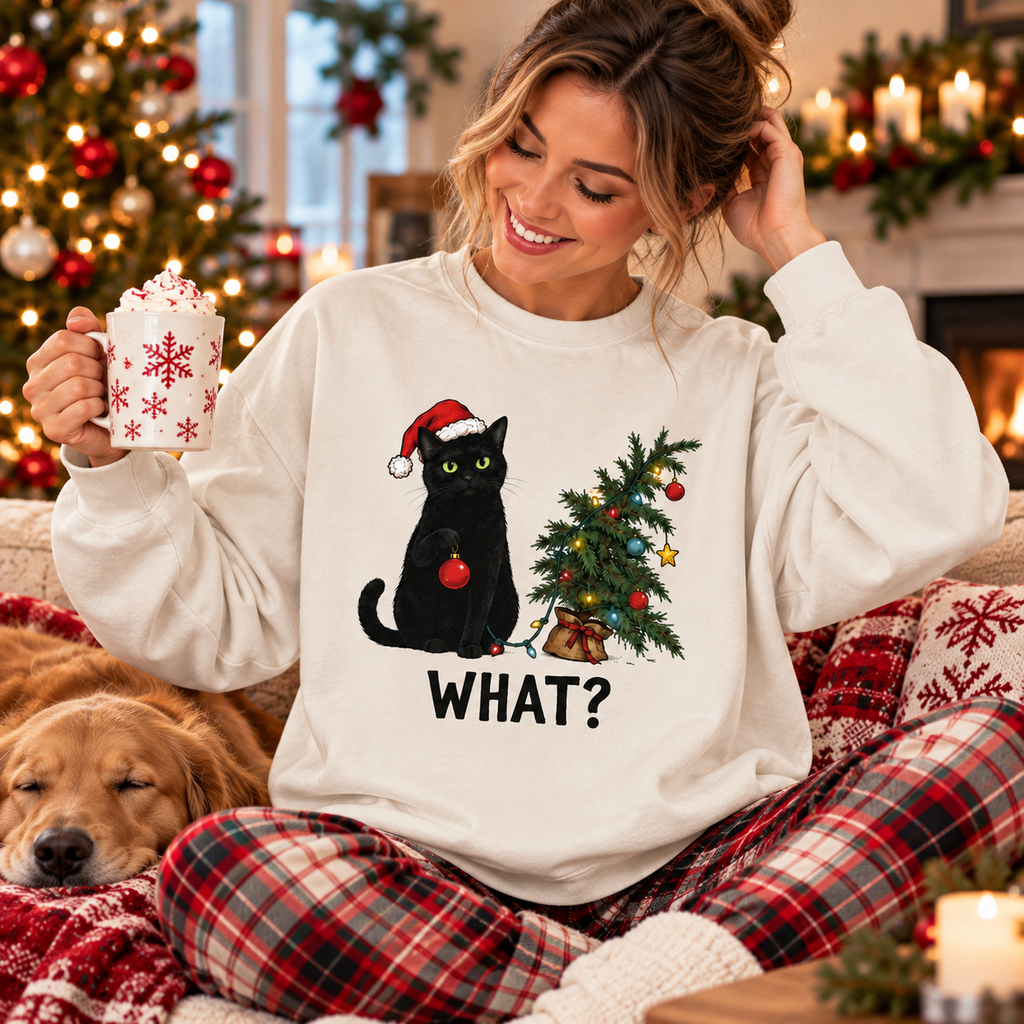 Funny Christmas Cat Hoodie, Black Cat Santa Sweatshirt, Holiday Gift for Cat Lovers