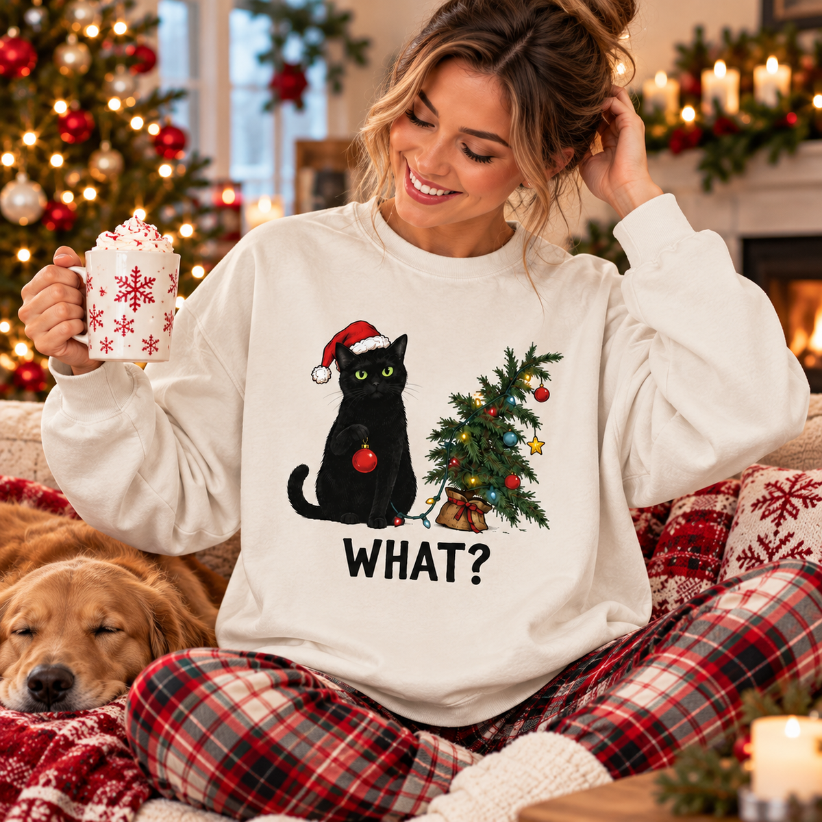 Funny Christmas Cat Hoodie, Black Cat Santa Sweatshirt, Holiday Gift for Cat Lovers