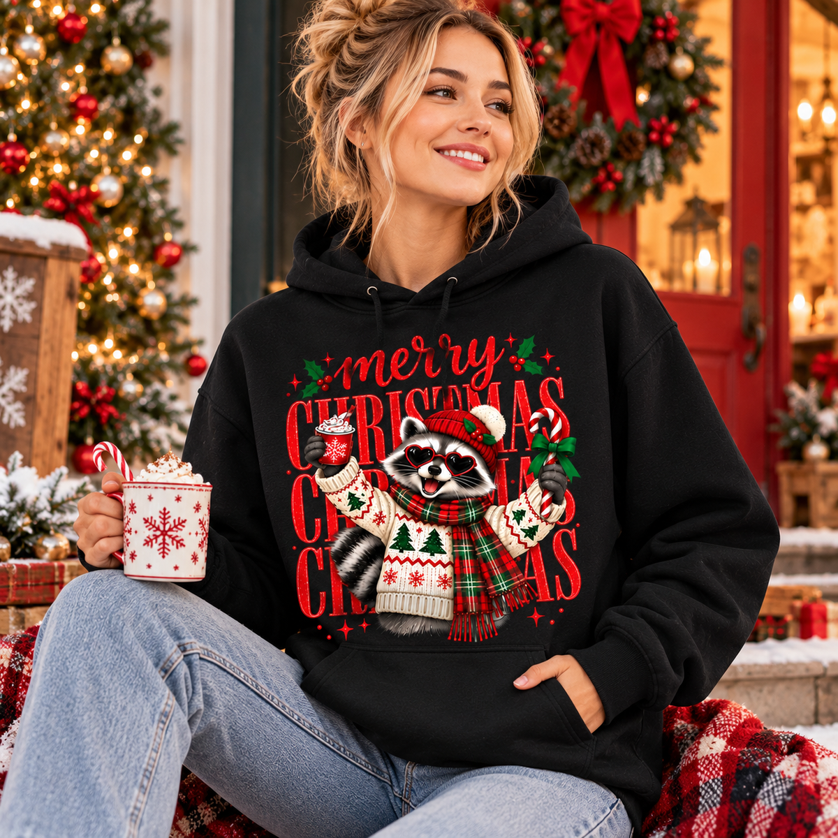 Christmas Raccoon Shirt, Merry Christmas Graphic Tee, Sweatshirt & Hoodie