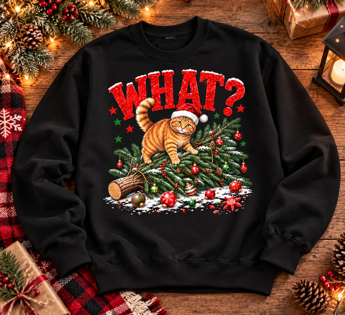 Funny Christmas Cat Shirt – WHAT? Orange Tabby Holiday Tee