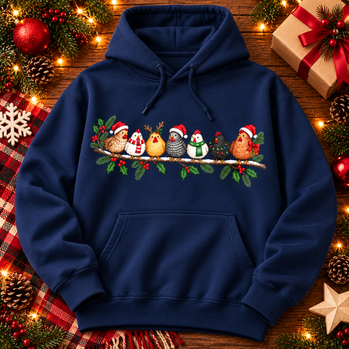Christmas Chicken Sweatshirt, Funny Holiday Chicken Hoodie, Cute Farmhouse Christmas Shirt, Chicken Lover Gift