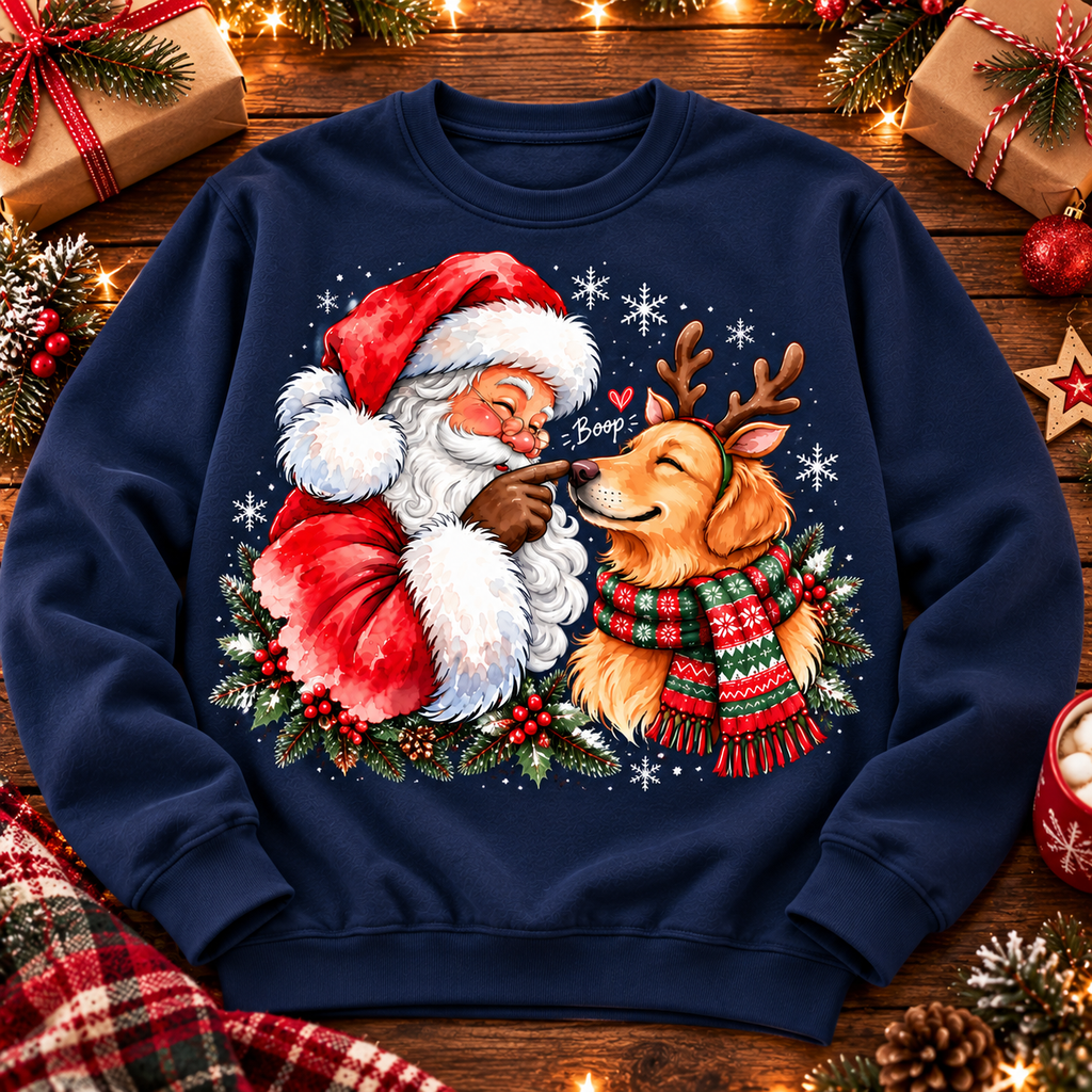 Santa Dog Christmas Sweatshirt, Golden Retriever Holiday Crewneck, Cute Dog Lover Gift, Festive Winter Pullover