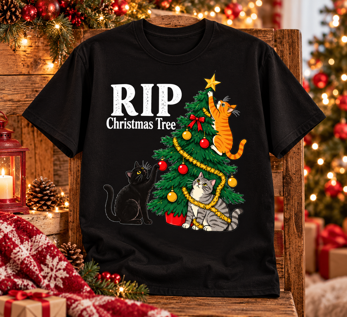 RIP Christmas Tree Shirt – Funny Cat Christmas Sweatshirt & Hoodie