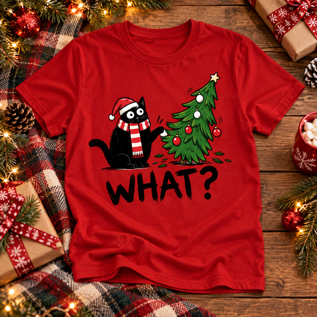 Funny Black Cat Christmas Shirt – What? Cat Sweatshirt & Hoodie