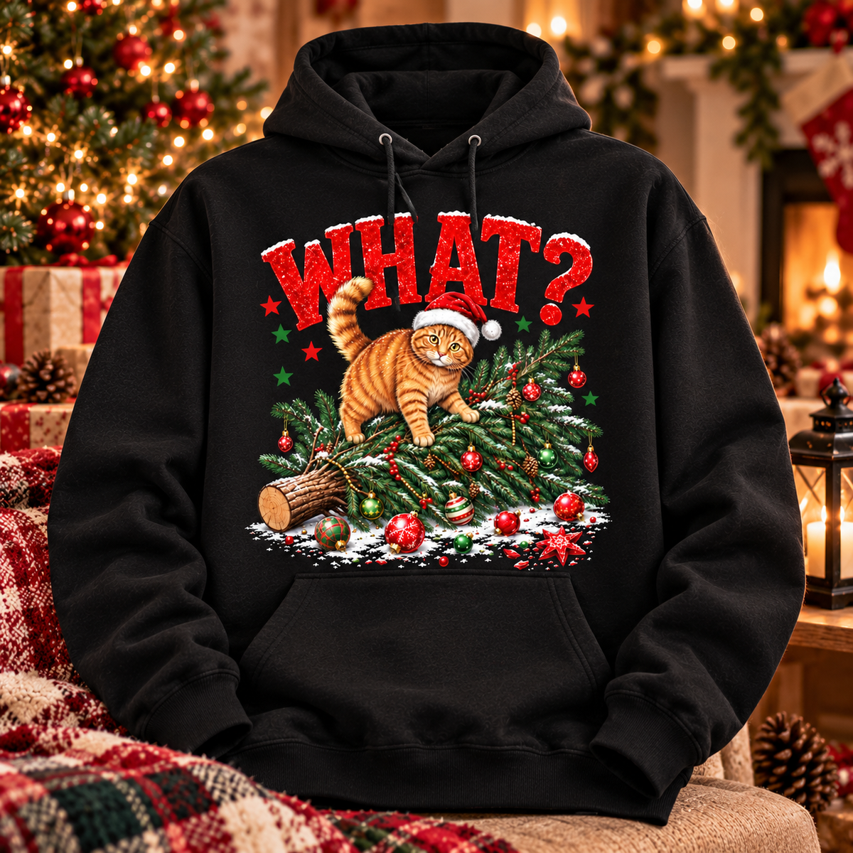 Funny Christmas Cat Shirt – WHAT? Orange Tabby Holiday Tee