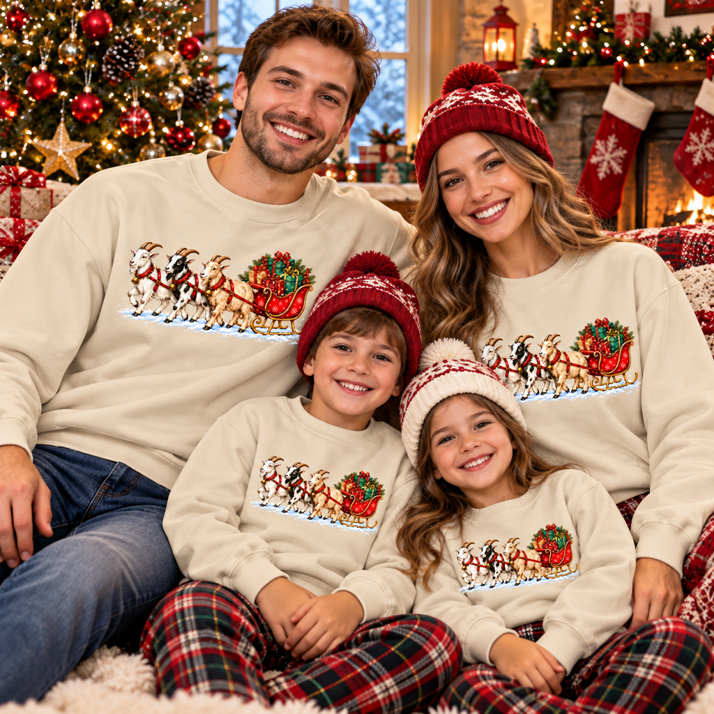 Christmas Goat Sweatshirt, Festive Sleigh Crewneck, Funny Holiday Shirt, Christmas Gift for Animal Lovers