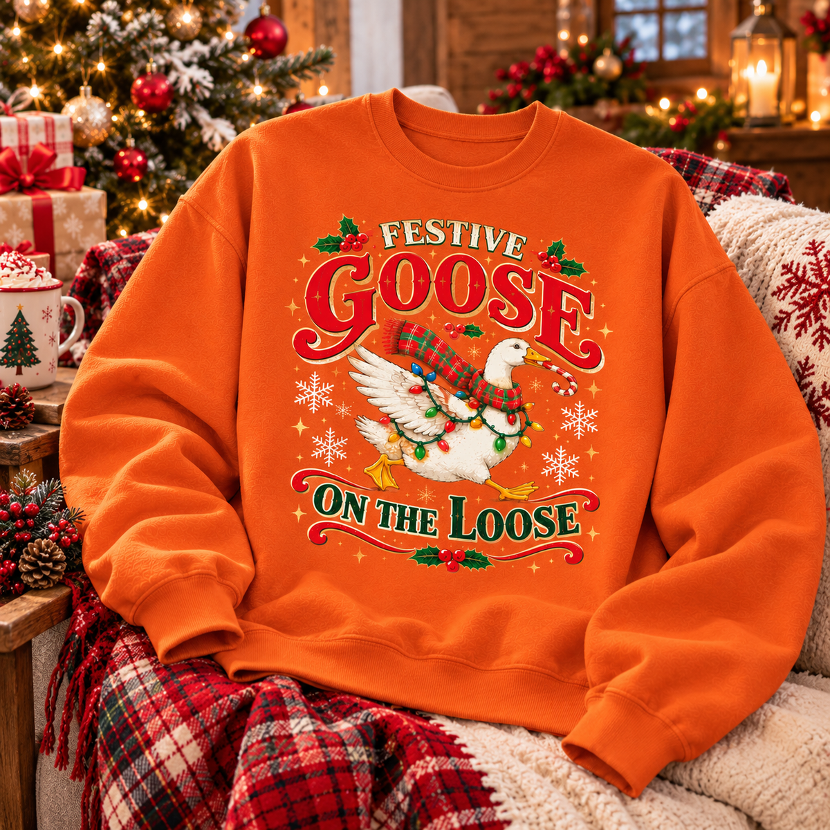 Festive Goose Christmas Shirt, Funny Goose Holiday Graphic Tee