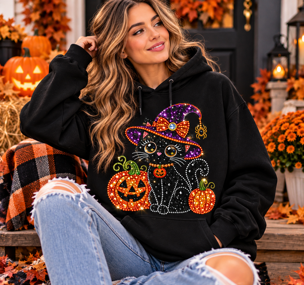 Halloween Black Cat Shirt, Witchy Cat Graphic T-Shirt, Sweatshirt & Hoodie
