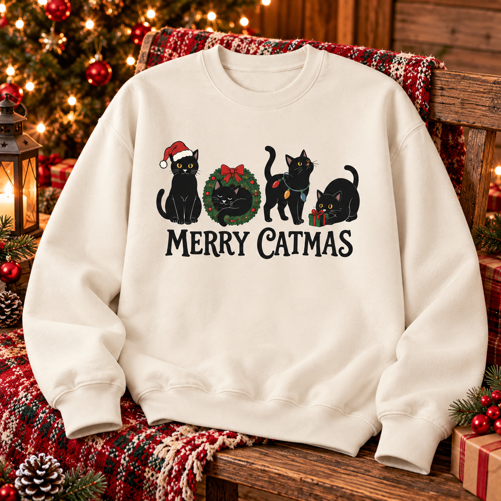 Merry Catmas Shirt – Cute Christmas Black Cat Sweatshirt & Hoodie