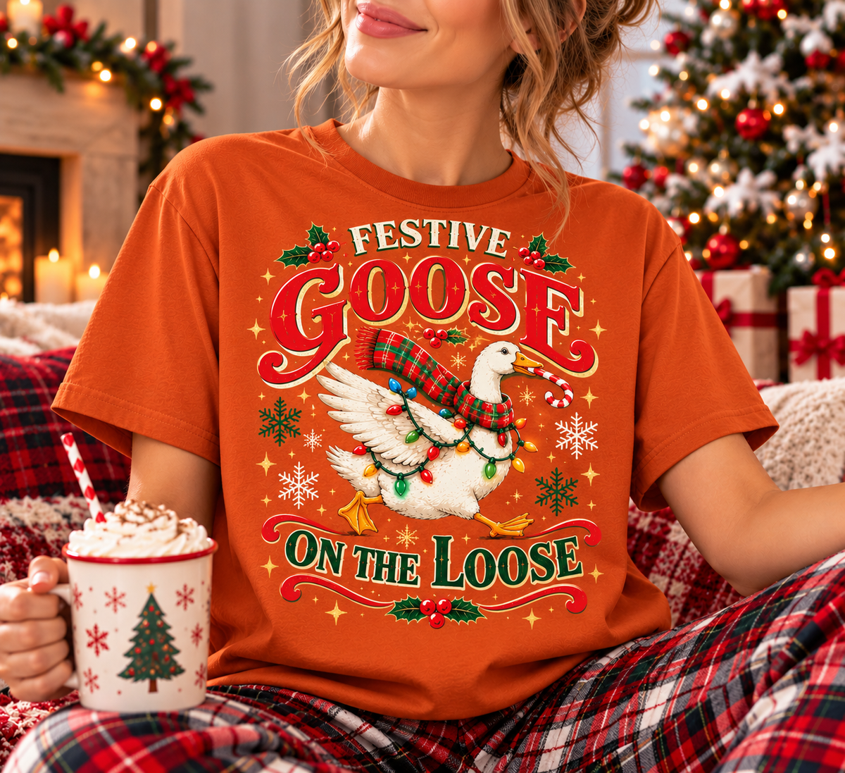 Festive Goose Christmas Shirt, Funny Goose Holiday Graphic Tee