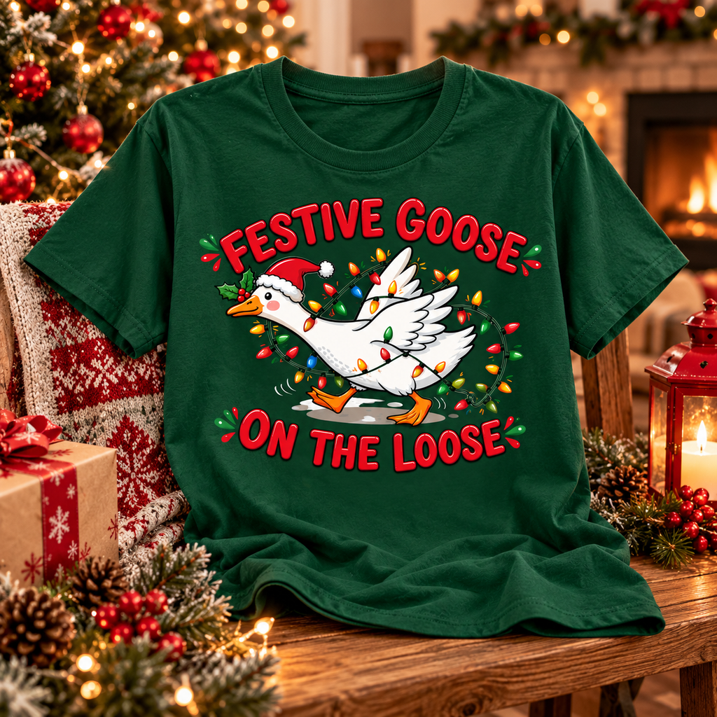 Funny Christmas Goose Shirt – Festive Goose on the Loose Tee