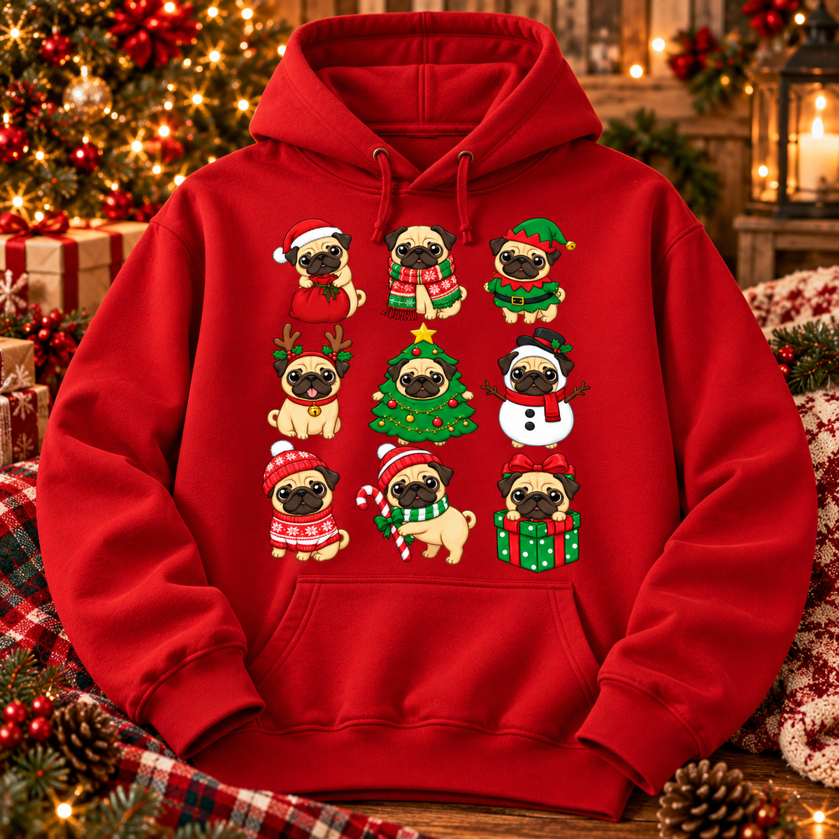 Christmas Pug Hoodie, Funny Pug Sweatshirt, Cute Dog Christmas Shirt, Pug Lover Gift, Holiday Dog Hoodie