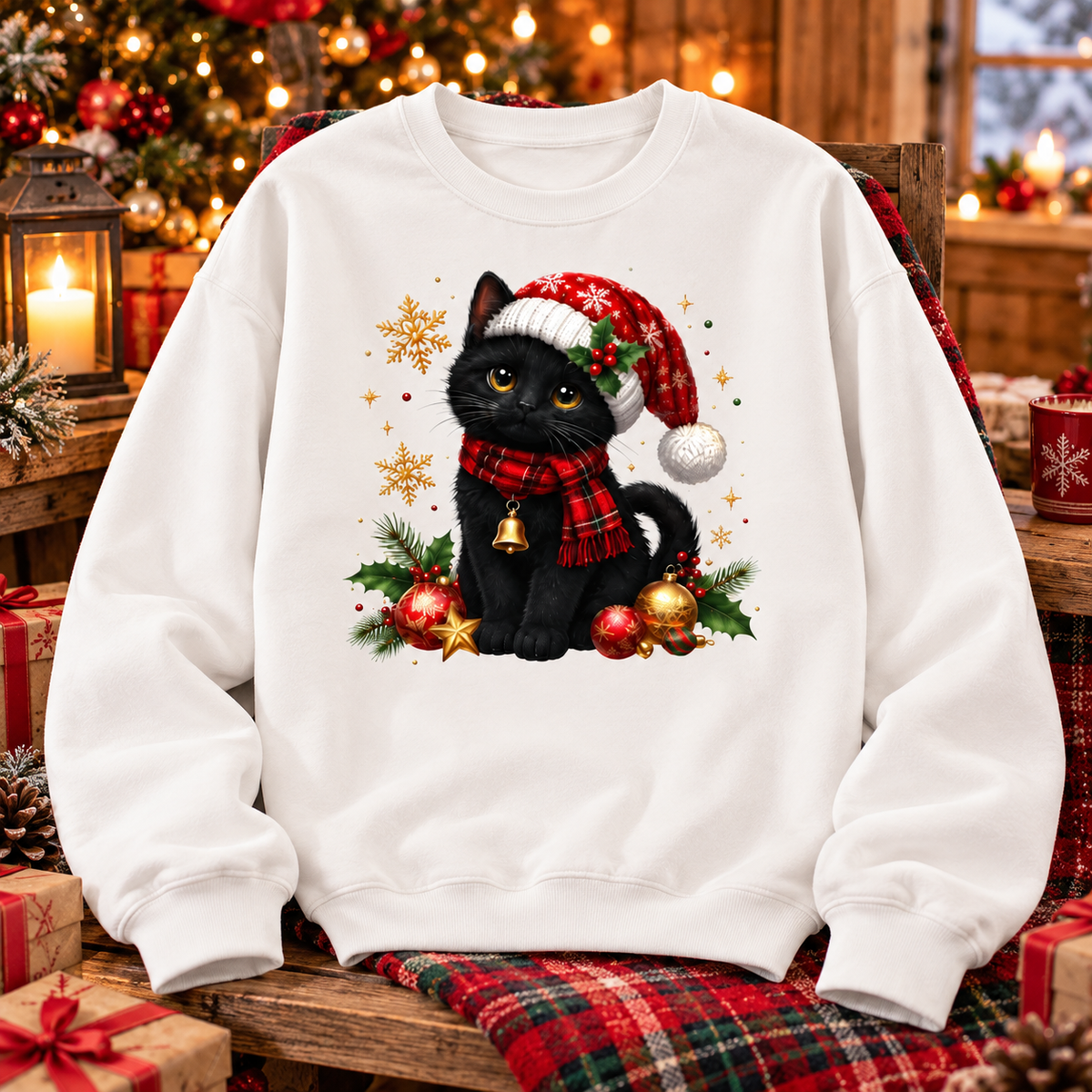 Black Cat Christmas Shirt – Cute Santa Cat Sweatshirt & Hoodie