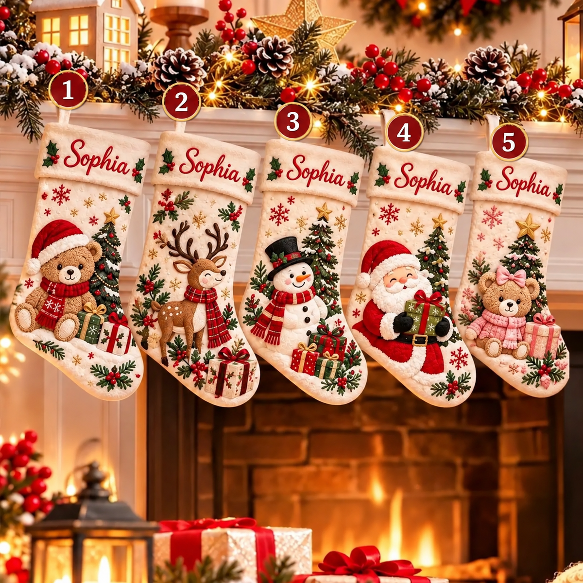 Personalized Christmas Stocking, Santa Reindeer Snowman Stocking, Custom Name Holiday Stocking