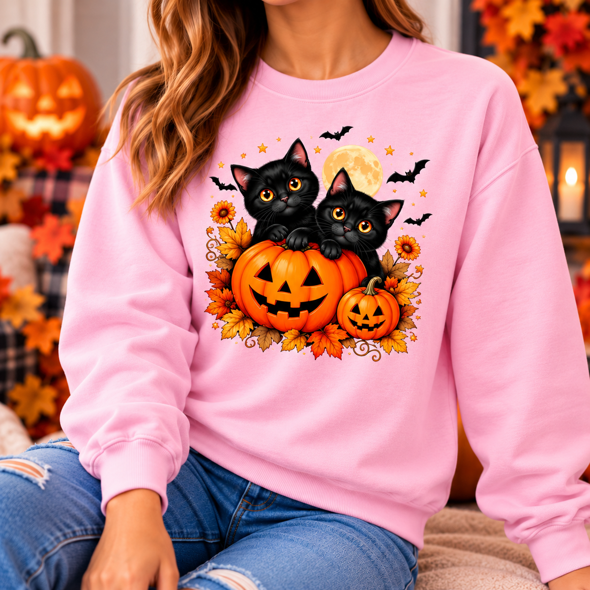 Black Cat Halloween Shirt – Pumpkin T-Shirt, Sweatshirt & Hoodie