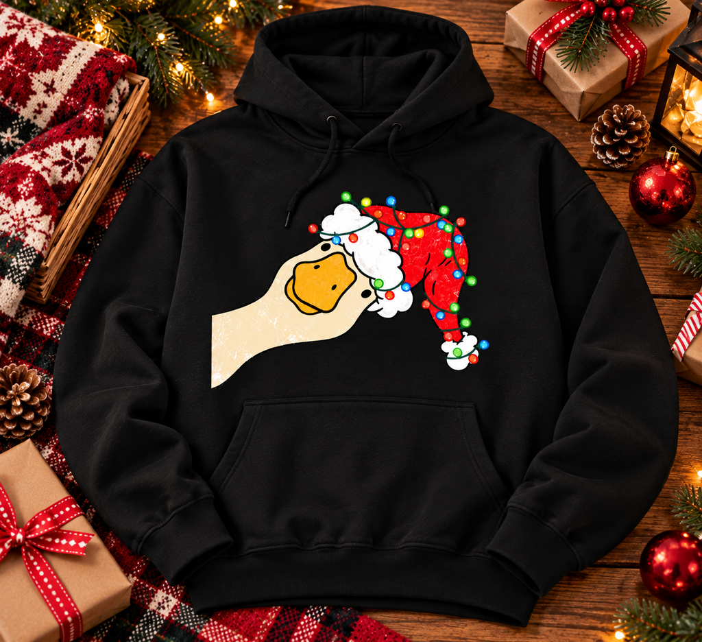 Funny Christmas Goose Shirt, Santa Hat Duck Graphic, Holiday Gift