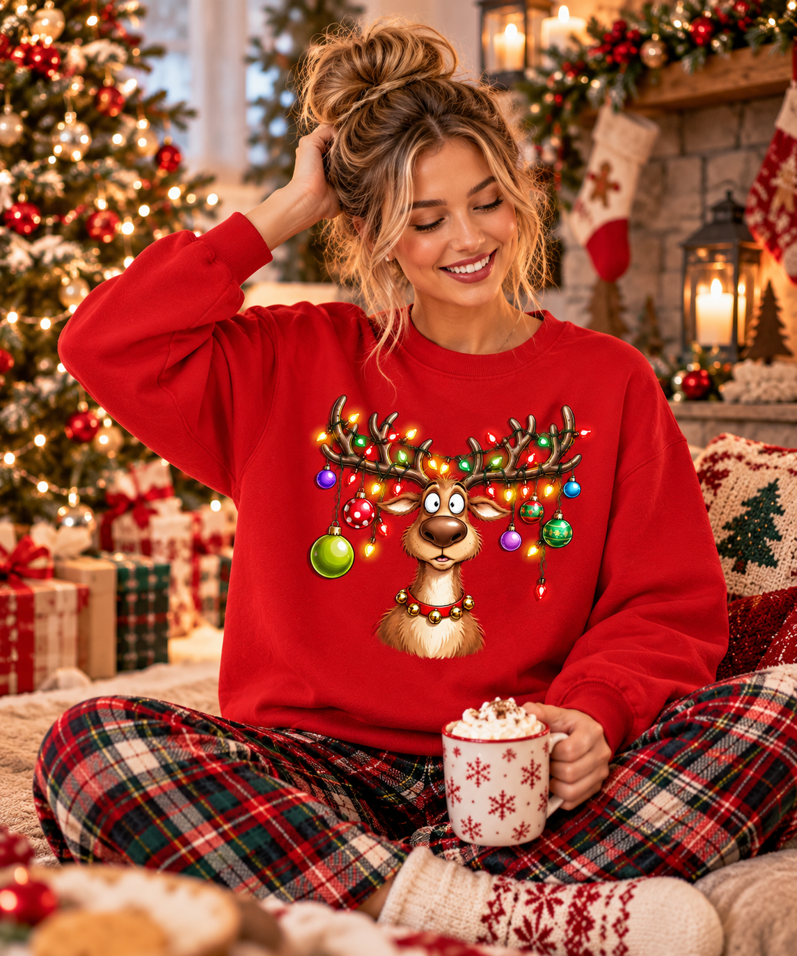 Funny Christmas Reindeer Shirt, Reindeer Lights Holiday Tee