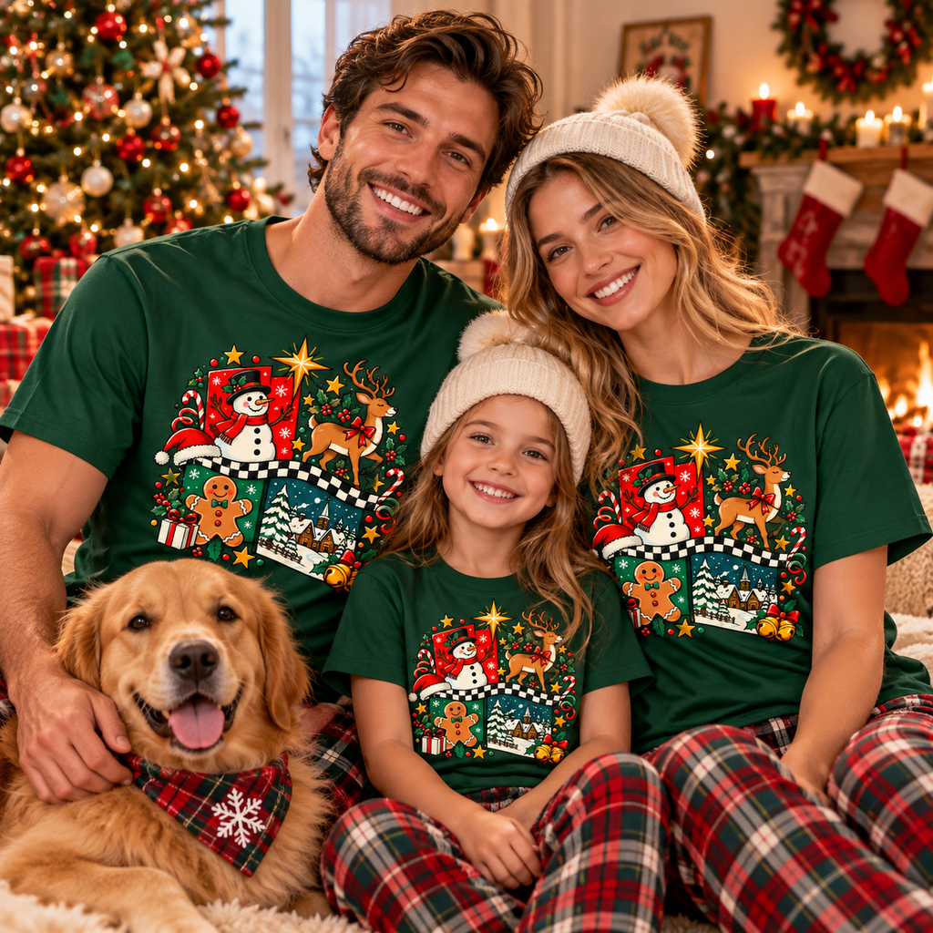 Vintage Christmas Shirt, Snowman Reindeer Holiday Tee, Cute Winter Graphic Gift