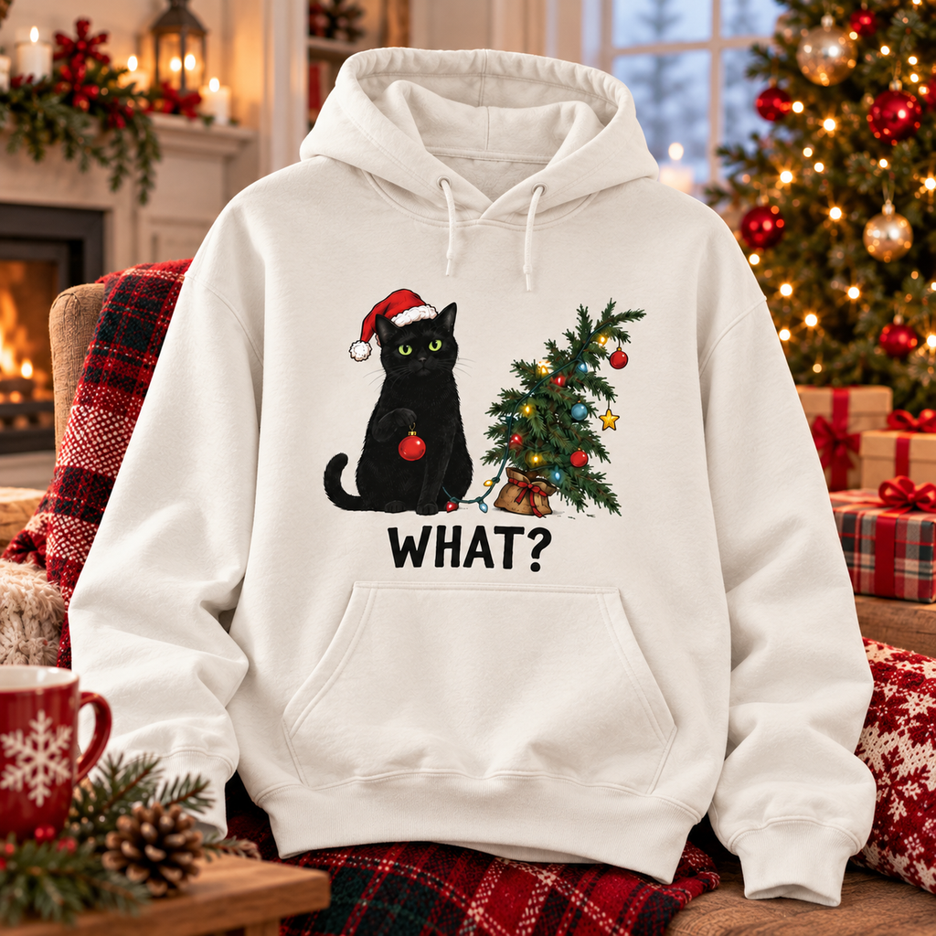 Funny Christmas Cat Hoodie, Black Cat Santa Sweatshirt, Holiday Gift for Cat Lovers