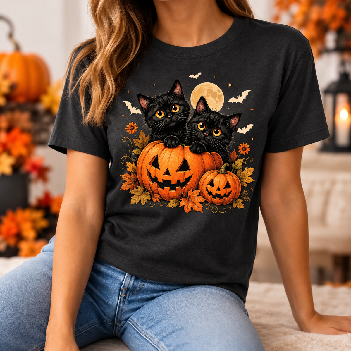 Black Cat Halloween Shirt – Pumpkin T-Shirt, Sweatshirt & Hoodie