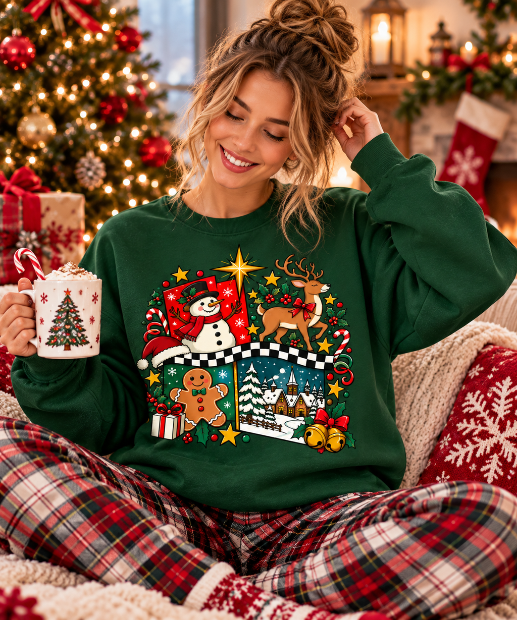 Vintage Christmas Shirt, Snowman Reindeer Holiday Tee, Cute Winter Graphic Gift