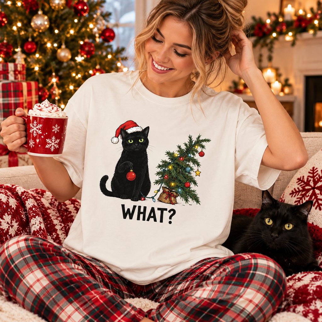 Funny Christmas Cat Hoodie, Black Cat Santa Sweatshirt, Holiday Gift for Cat Lovers
