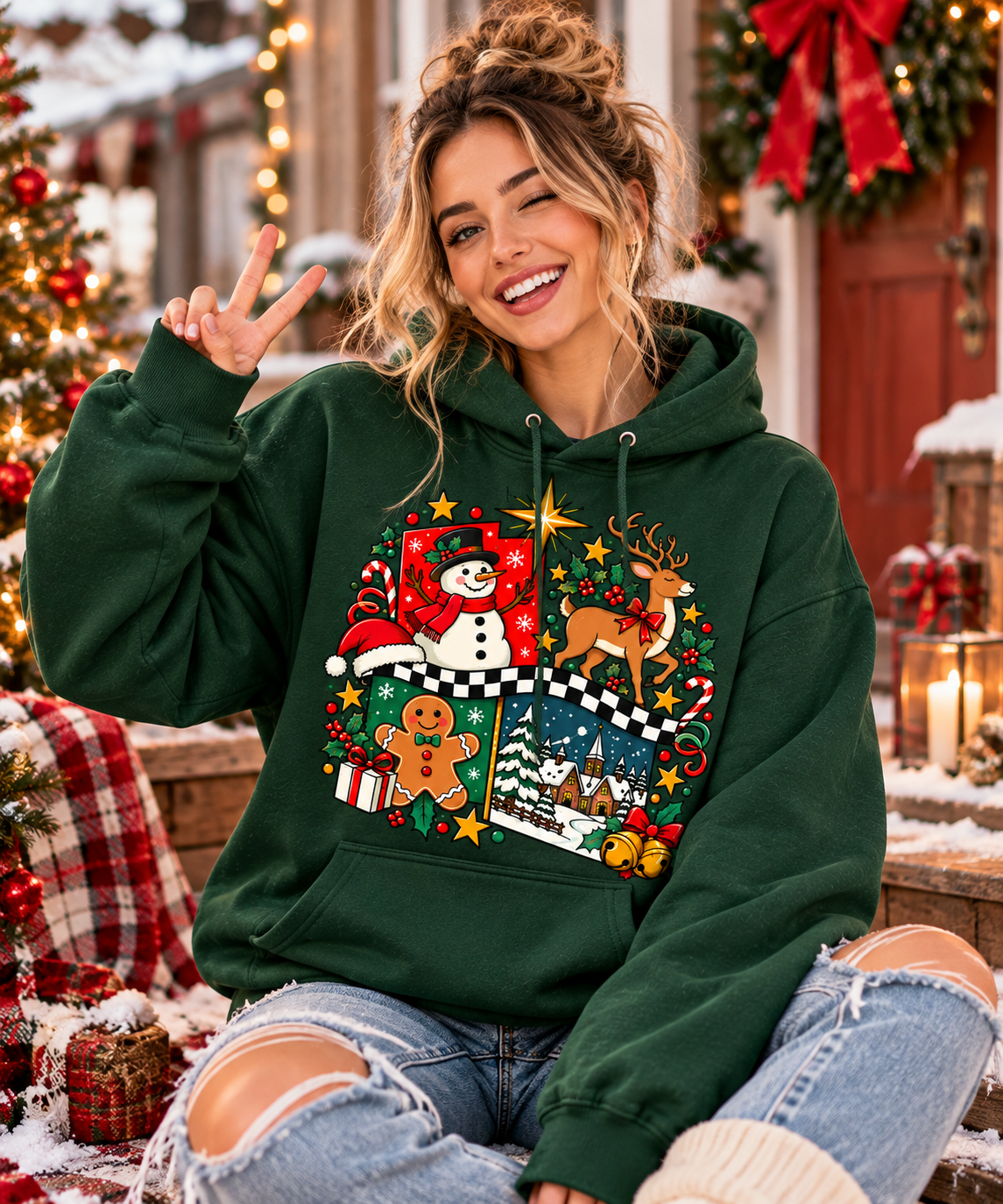 Vintage Christmas Shirt, Snowman Reindeer Holiday Tee, Cute Winter Graphic Gift