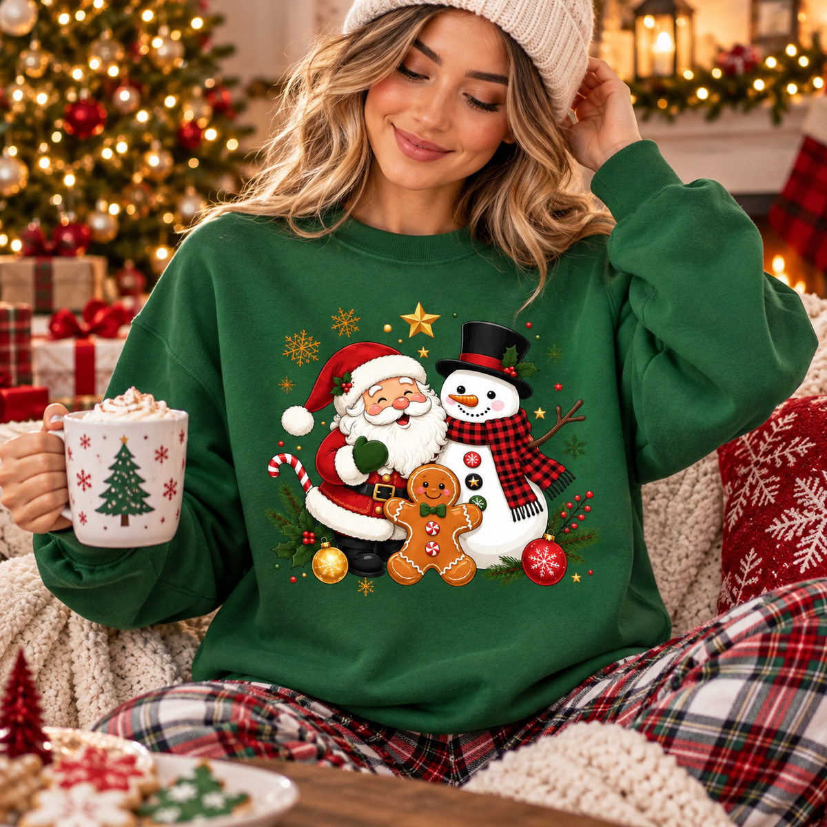 Christmas Santa Snowman Shirt, Gingerbread Man Holiday Tee