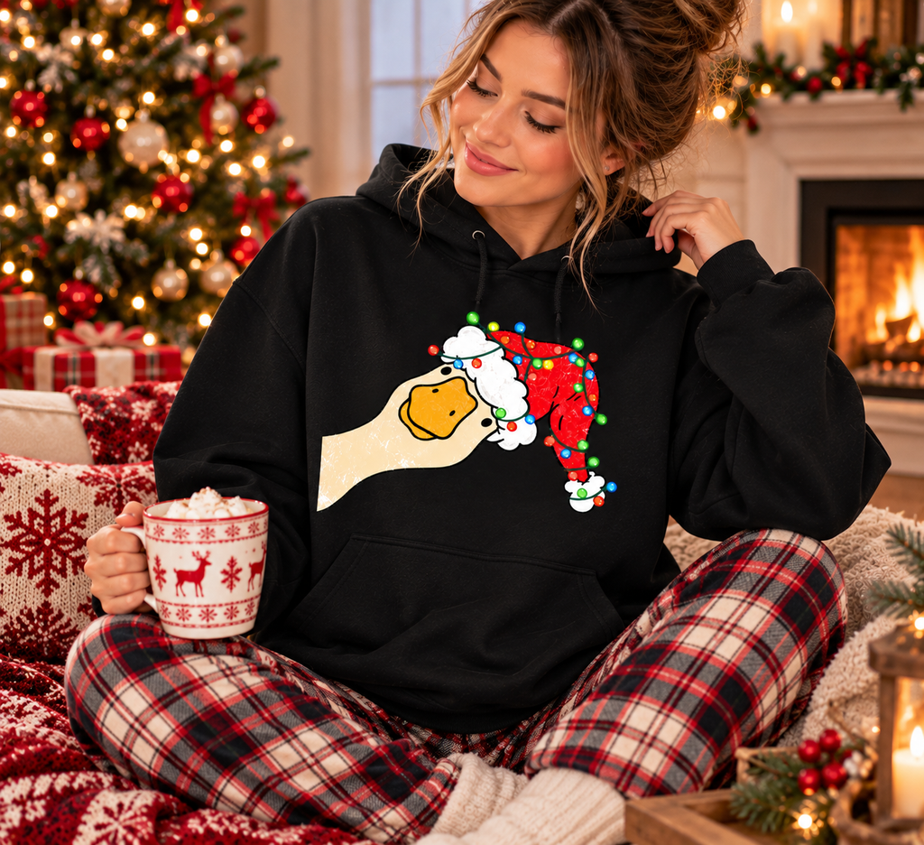 Funny Christmas Goose Shirt, Santa Hat Duck Graphic, Holiday Gift