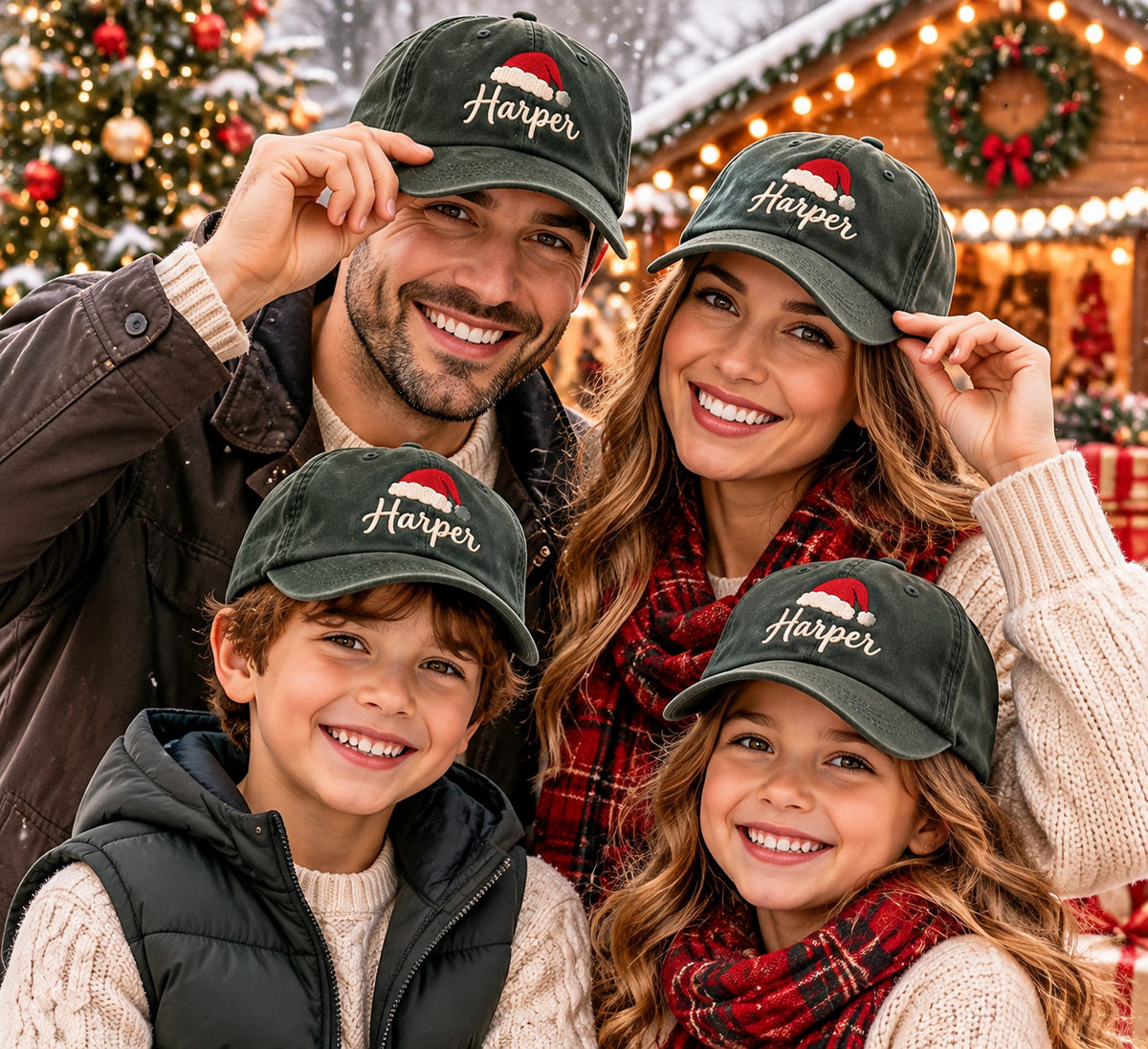 Personalized Christmas Hat, Custom Name Santa Cap, Embroidered Holiday Dad Hat, Vintage Washed Baseball Cap, Christmas Gift