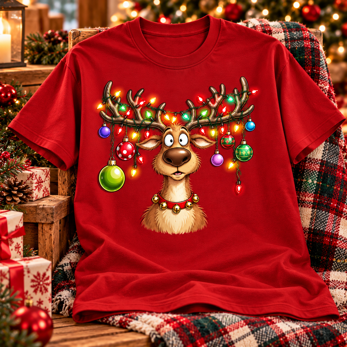 Funny Christmas Reindeer Shirt, Reindeer Lights Holiday Tee