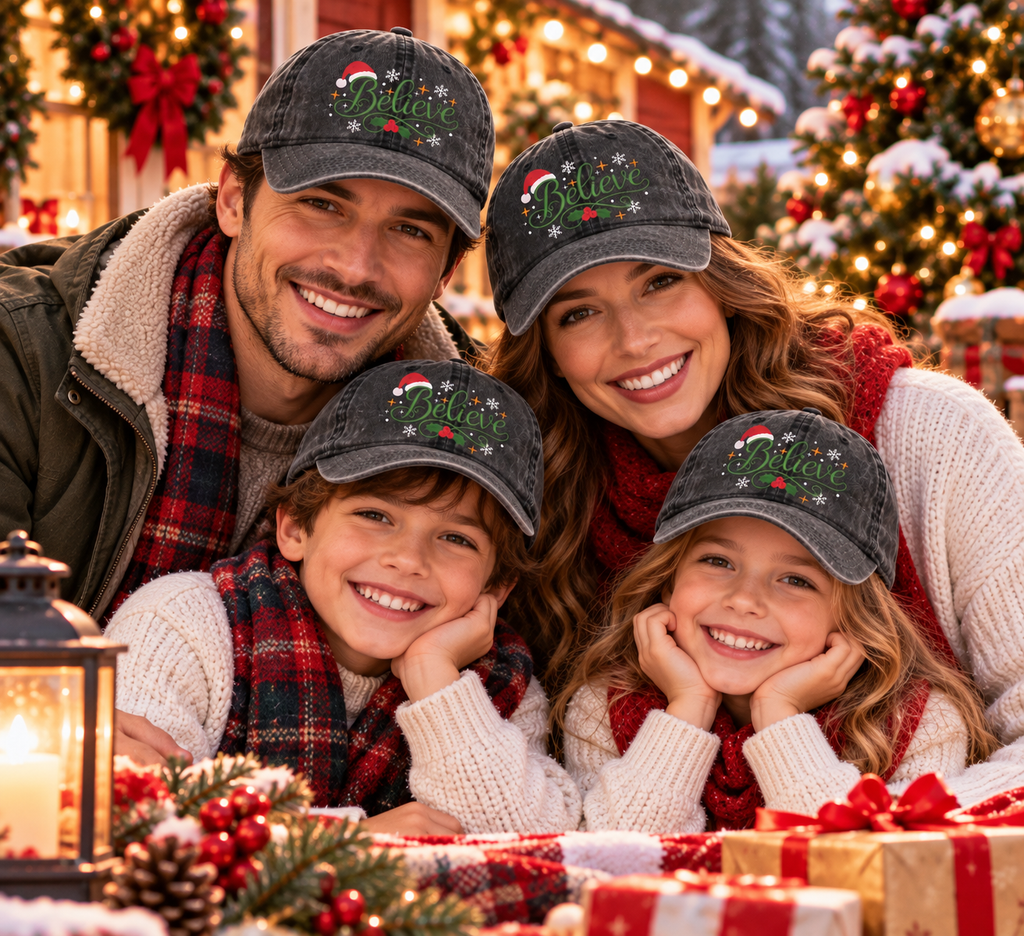 Believe Christmas Hat, Vintage Washed Dad Cap, Santa Holiday Baseball Hat, Festive Winter Accessory, Christmas Gift for Her and Him