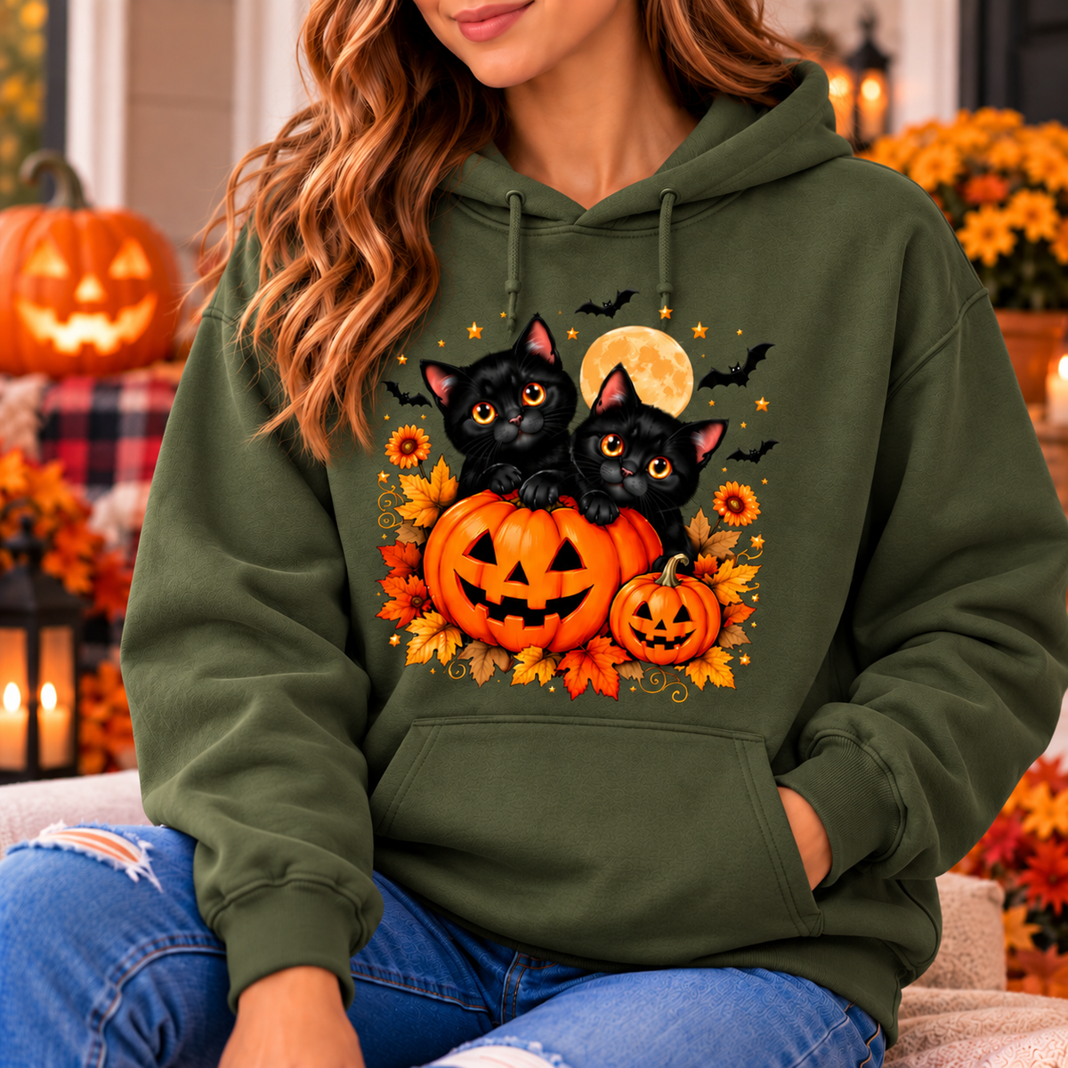 Black Cat Halloween Shirt – Pumpkin T-Shirt, Sweatshirt & Hoodie