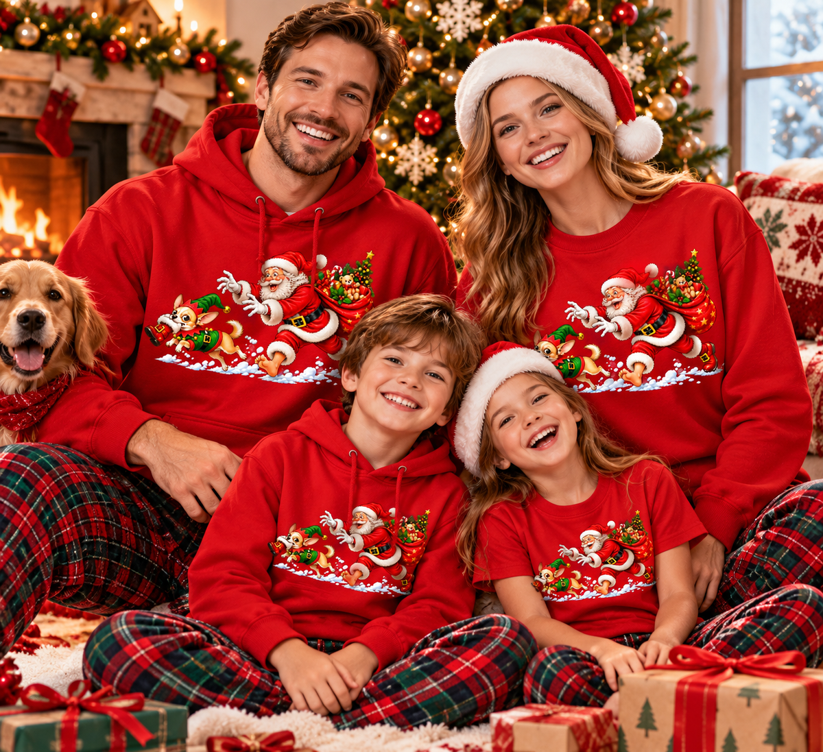 Funny Christmas Shirt, Santa Chasing Dog Tee, Cute Holiday Gift