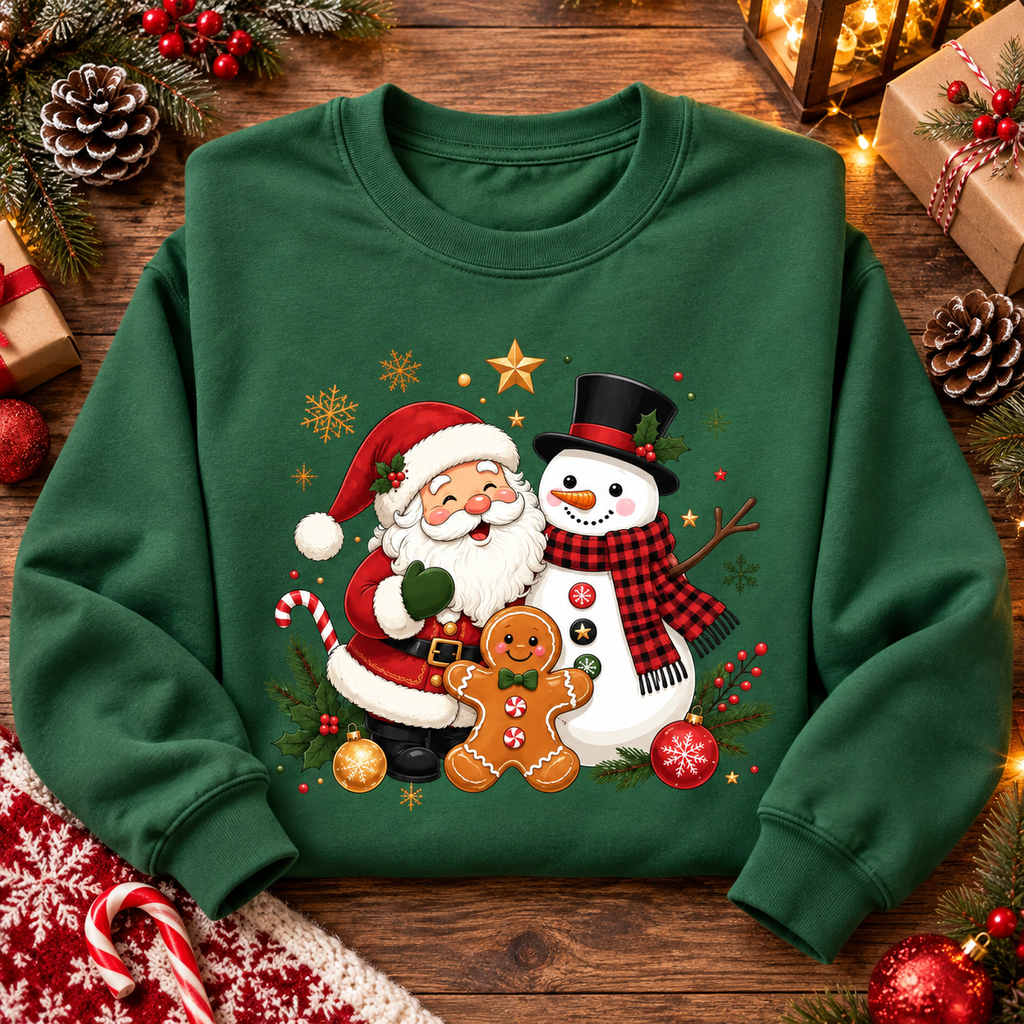 Christmas Santa Snowman Shirt, Gingerbread Man Holiday Tee