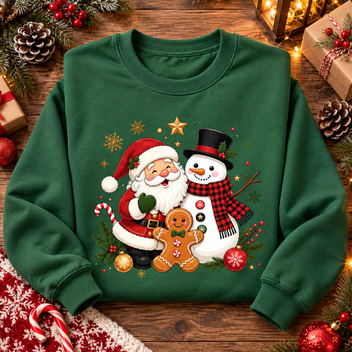 Christmas Santa Snowman Shirt, Gingerbread Man Holiday Tee