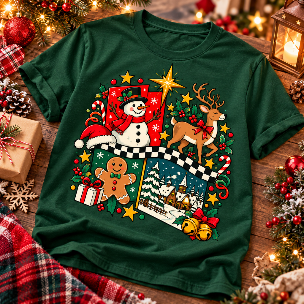 Vintage Christmas Shirt, Snowman Reindeer Holiday Tee, Cute Winter Graphic Gift