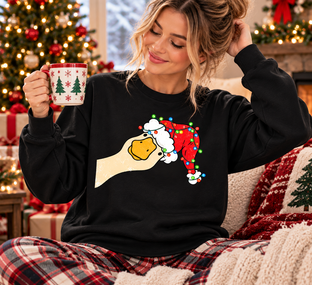 Funny Christmas Goose Shirt, Santa Hat Duck Graphic, Holiday Gift