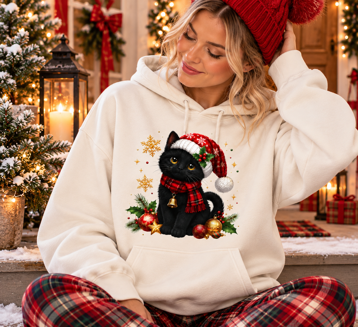 Black Cat Christmas Shirt – Cute Santa Cat Sweatshirt & Hoodie