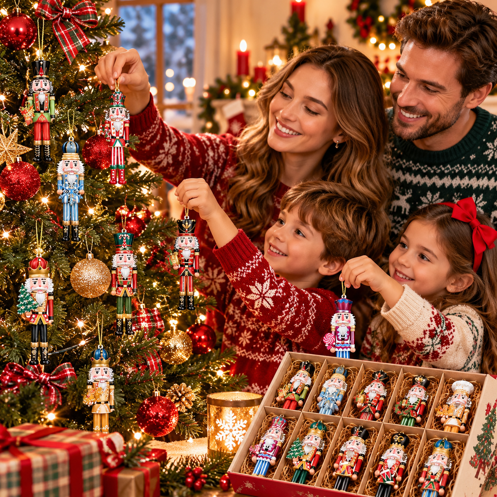 Set of 12 Wooden Nutcracker Christmas Ornaments