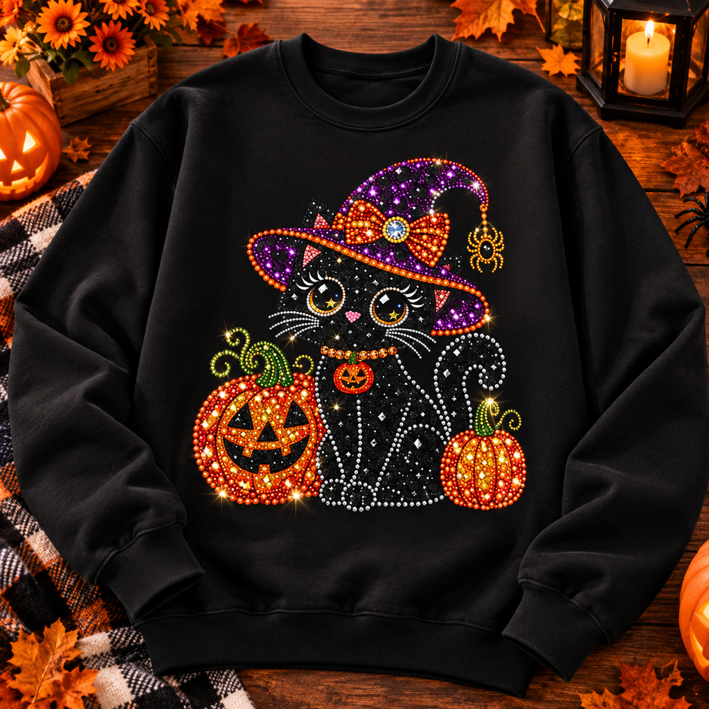 Halloween Black Cat Shirt, Witchy Cat Graphic T-Shirt, Sweatshirt & Hoodie