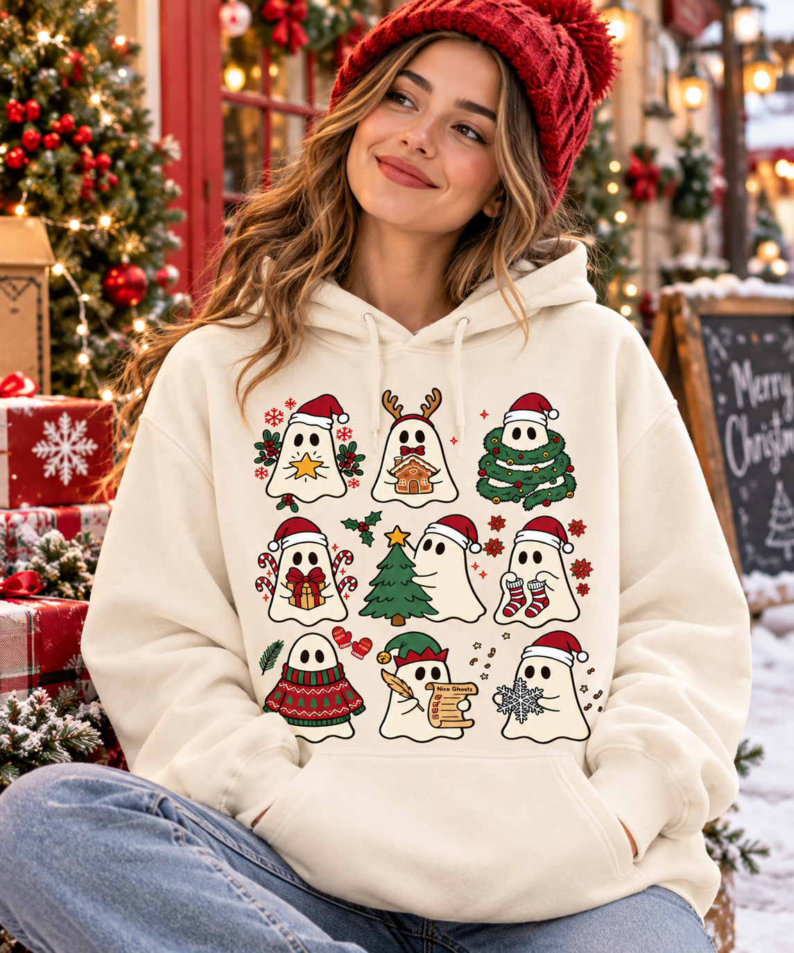 Christmas Ghost Shirt, Sweatshirt & Hoodie – Cute Holiday Design